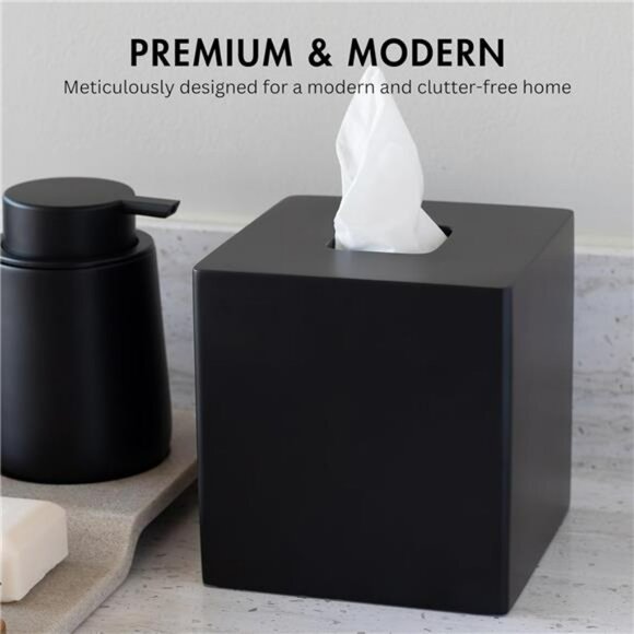 Matte black square tissue box cover decorative tissue holder for bathroom office - Picture 4 of 8